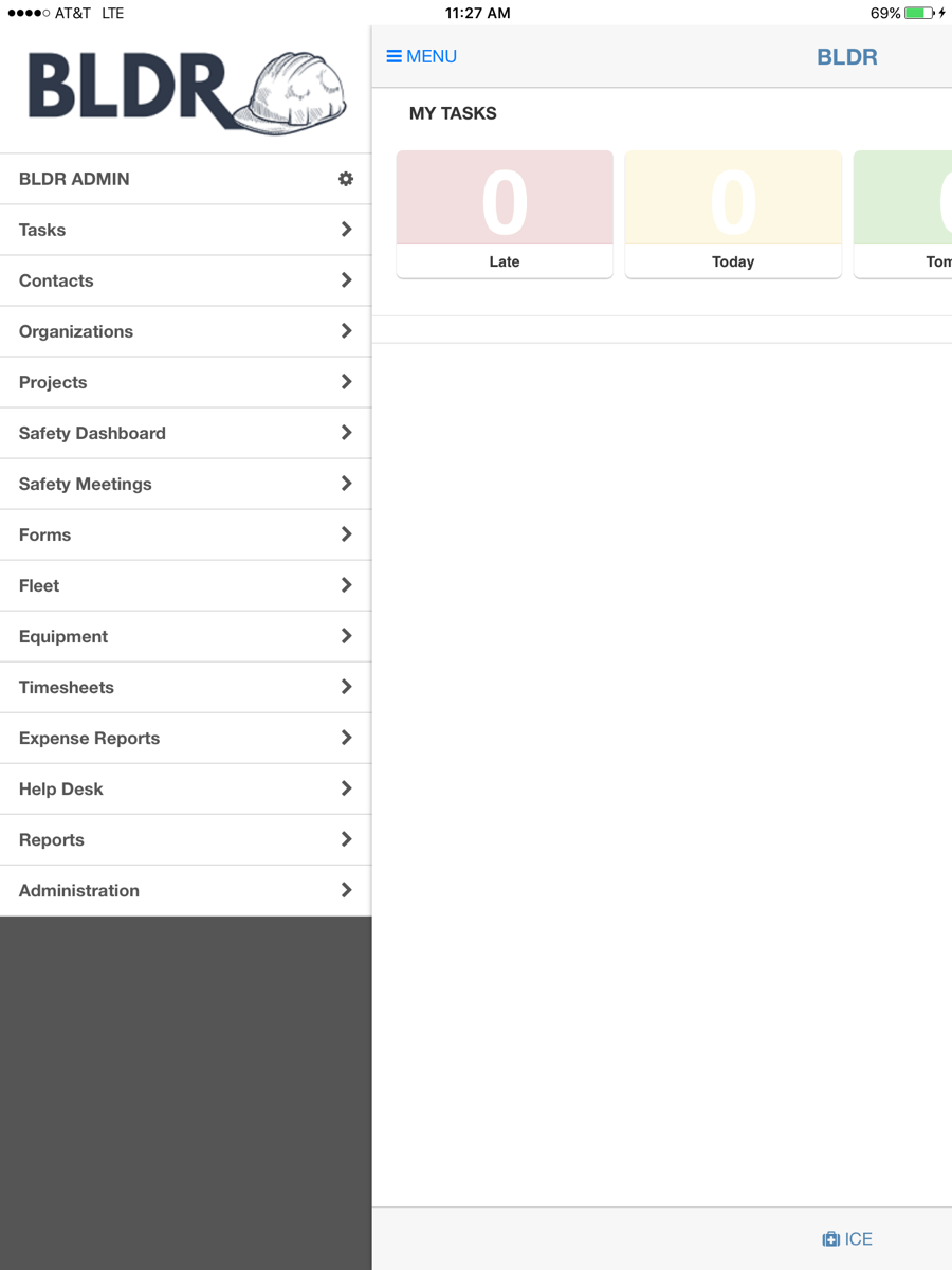 BLDR tablet dashboard